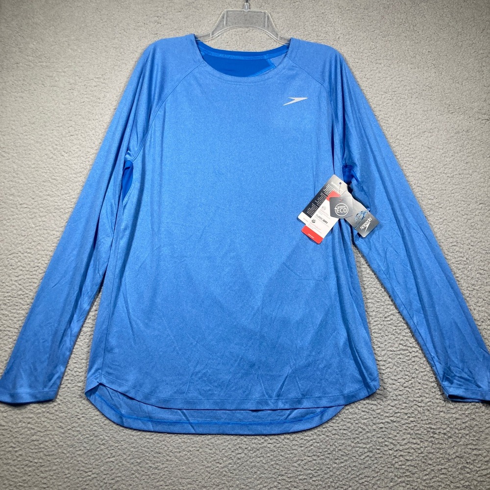 Speedo Swim Shirt Mens L Blue Turkish Heather Long Sleeve UPF 50+ Rash Guard NEW